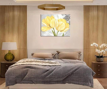 Bathroom Wall Art Flowers for Bedroom Living Room Office Abstract Print Canvas Home Decor Decals Pictures Poster Painting Yellow Framed Ready to Hang(28''H x 44''W)
