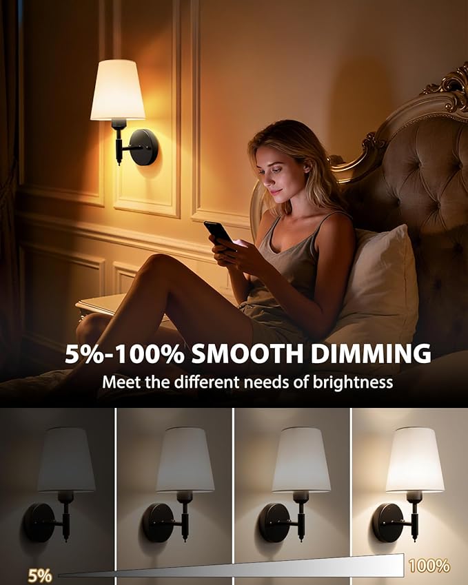 Adetu Battery Operated Wall Sconces Set of Two, Gold Rechargeable Wall Lights with 10000mAh RGB Rechargeable Magnetic Bulb, Battery Wall Sconce with Remote Control for Bedroom Decor