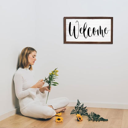 Welcome Signs, Front Door Wall Decor, Farmhouse Home Decors for Indoor Outdoor, Welcome Decoration for Wall, Rustic Hanging Decors, Wooden Framed Hanging Decor 15×7.5×0.3 inches