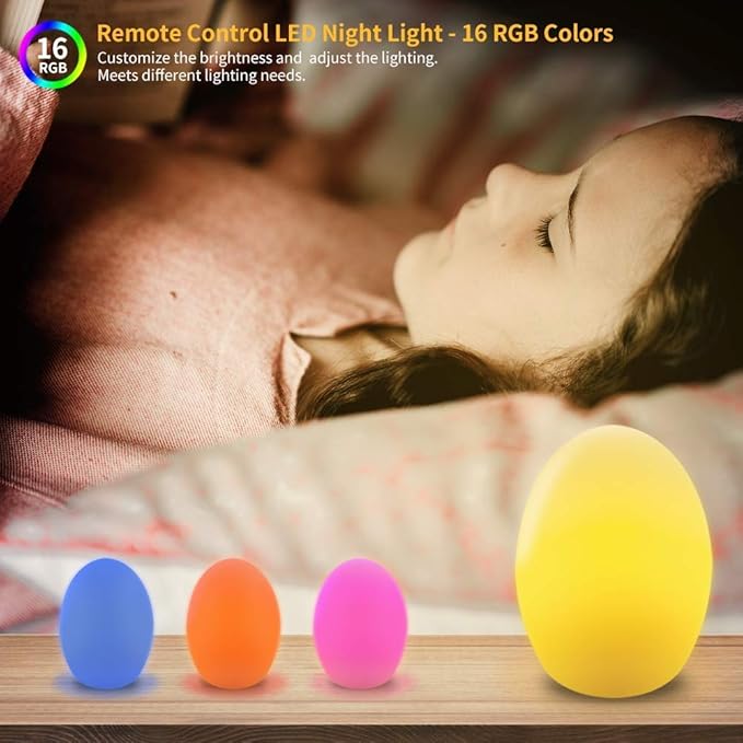 Egg Shape LED Mood Lamp,WONFAST Rechargeable Dimmable Night Light with Remote Control 16 Dimmable Colors 4 Effects for Kids and Adults,Ambient Decorative Party Lighting(15*21cm)
