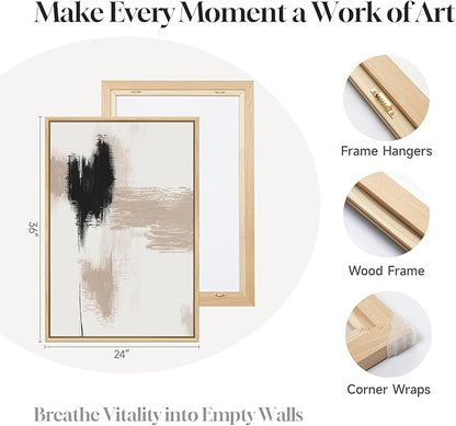 Large Framed Neutral Abstract Wall Art for Living Room, 3 Piece Modern Minimalist Canvas Prints Artwork for Walls, Extra Large Abstract Paintings for Dining Room Bedroom Hallway Wall Decor, 24x36 Inch