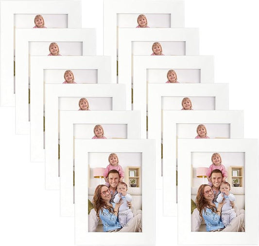 Giftgarden 12 Pack 3.5x5 Picture Frame White, 3.5 by 5 Photo Frames Bulk for Desktop Display or Wall Mount