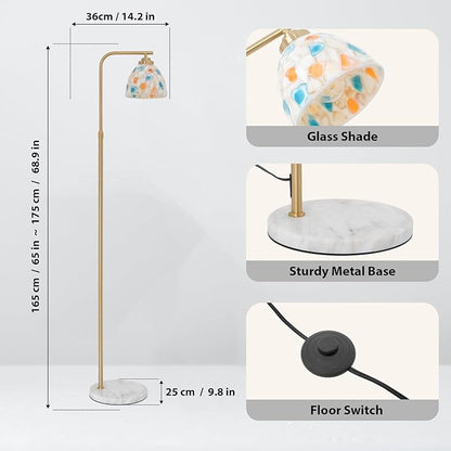 Mid-Century Modern Floor Lamp with Tiffany Style Stained Glass Shade - Vintage Brass Tree Standing Light for Living Room, Bedroom, Reading Book - Farmhouse, Bohemian, Boho Chic Home Decor