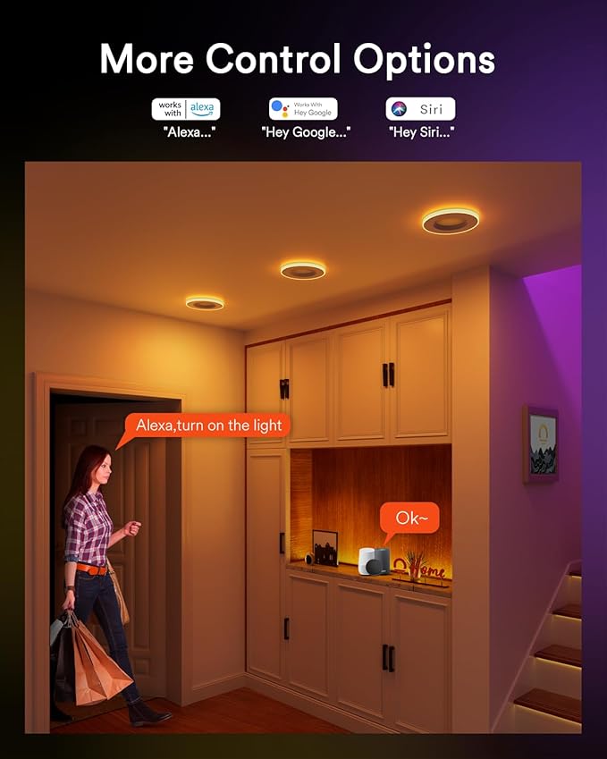 Smart Recessed Lighting 6 Inch, Dual Light RGBCW LED Can Lights with Music Sync, Anti-Glare Color Changing Ceiling Light Compatible with Alexa/Google, Dimmable Retrofit Downlight for Bedroom, 1 Pack