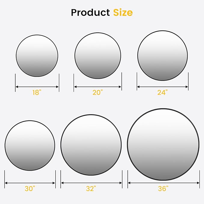 GarveeHome Round Mirror, 20 in Small Aluminum Alloy Circle Frame, High Definition Eco-Friendly Black Round Bathroom Mirror for Over Sink, Wall Mirror for Entryway, Bathroom, Vanity