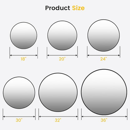 GarveeHome Round Miror, 18 in Small Aluminum Alloy Frame Circle Mirror, High Definition Eco-Friendly Black Round Bathroom Mirror for Over Sink, Wall Mirror for Entryway, Bathroom, Vanity