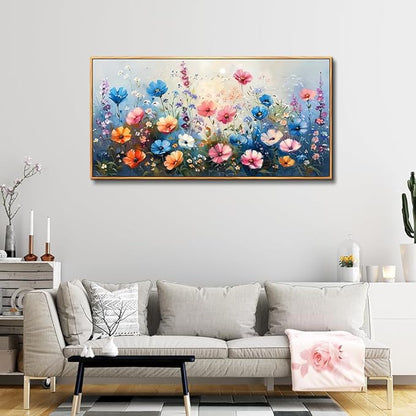 QIYILEXWART Large Wall Art For Living Room Canvas Wall Decor For Bedroom Watercolour Painting Office Decoration Colorful Flowers Wall Picture Artwork Ready To Hang Home Decor Wood Framed