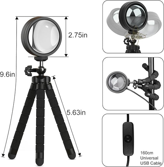 XEBKOR Sunset Lamp Projector,360 Degree Rotation Sun Lamp Led Night Light with USB Port,Sunset Lamp for Room Decor, Photography,Tiktok Live,Christmas Gift for Women