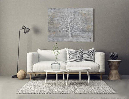 Yihui Arts Tree Of Life Canvas Wall Art Hand Painted Grey White Beige Paintings Modern Abstract Forest Pictures Artwork for Living Room Bedroom Office Decoration