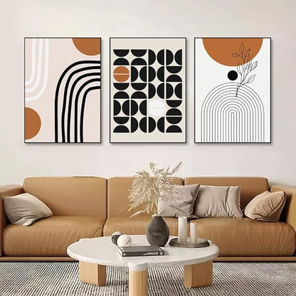 QKF Geometry Abstract Large Frame Canvas Wall Art Living Room Wall Decor Bohemian Black Brown Beige Line Modern Home Decorative Painting For living room Office Bedroom 3-piece Set 24 "X 32"