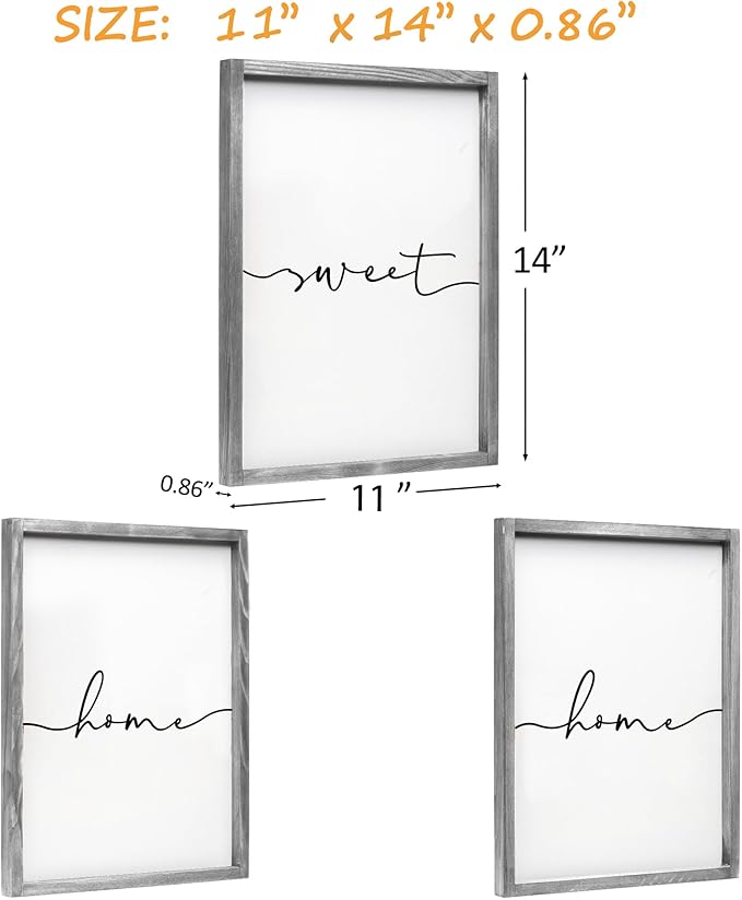 Heiple Set of 3 Framed Farmhouse Home Sweet Home Sign Above Bed Wall Decor for Bedroom Decor Wall Art Wood Signs