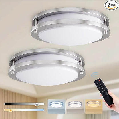 Kalium LED Ceiling Light with Remote 2 Pack 16 Inch Flush Mount Ceiling Light Fixture,32W 3000K-6000K Adjustable Color Temperature,Dimmable Lighting Fixtures for Kitchen Bedroom Hardwired Installation
