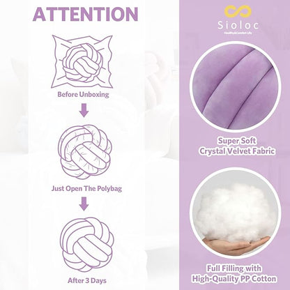 Sioloc Soft Knot Ball Pillows,Round Throw Pillow Cushion Home Decoration Plush Pillow,Throw Knotted Pillow Handmade Round Plush Pillow（10.6inches,Lilac）