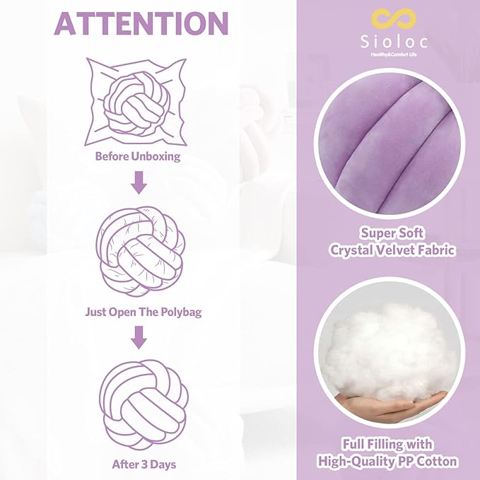 Sioloc Soft Knot Ball Pillows,Round Throw Pillow Cushion Home Decoration Plush Pillow,Throw Knotted Pillow Handmade Round Plush Pillow（7.8inches,Lilac）