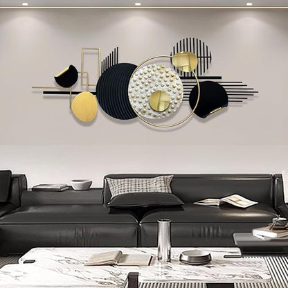 ERMOFAV Metal Wall Art Modern Art Black and Gold Boho Living Room Decor Art Abstract Geometric Sculptures Large Wall Decor for Living Room Dining Room Bedroom Aathroom