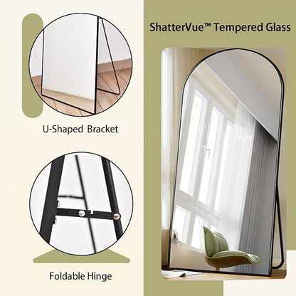 BEAUTYPEAK 77"x38" Large Arch Mirror Full Length, Oversized Wall Mirrors with Aluminum Alloy Frame, Full Body Floor Mirror for Bedroom, Dressing Room, Black