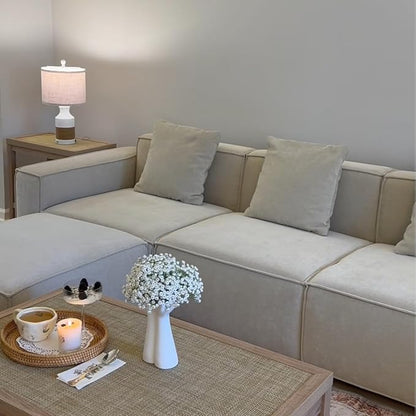 Acanva Luxury Modular Sectional Living Room Sofa Set, Modern Minimalist Style Couch with Ottoman and Chaise, L-Shape, Linen-Like Cream | Minimalist Style