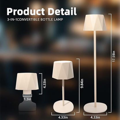 Modern 2-in-1 Table Lamp & Bottle Lamp, Pleated Metal Shade Touch Control Lamp | Adjustable Height, Warm Light & RGB, Stepless Dimming, Anti-Tip Design,Triangle,Beige