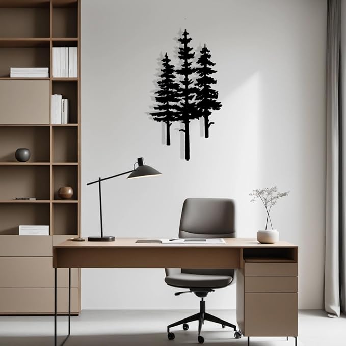 Baitiane Metal Wall Art Decor- Pine Tree Rustic Cabin Decoration - Modern Home Hanging for Living Room, Bedroom, Office, Farmhouse - Elegant Gift Idea for Housewarming Indoor & Outdoor (L) 18"x10"