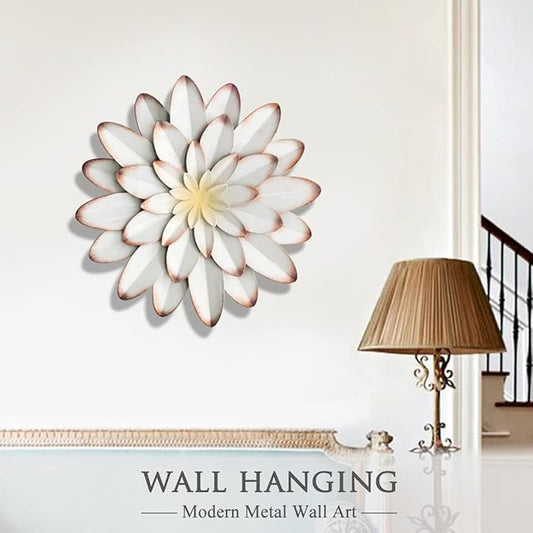 AHYS Metal Flowers Wall Decor Indoor Outdoor Metal Wall Art for Farmhouse Home Living Room Bedroom Bathroom Garden Decor – 12 Inch - White