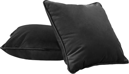 FDP 15" x 15" Velvet Square Pillow Set with Piping Decorative Throw Pillow for Home Dcor in Living Room, Bedroom or Lounge (2-Pack) - Onyx, 15157-350
