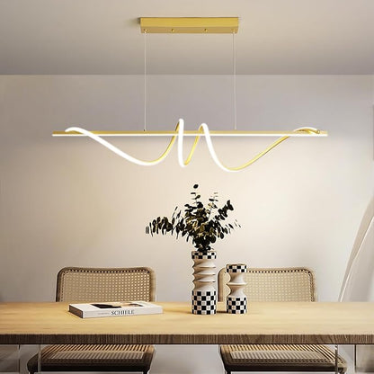Modern LED Gold Pendant Light, 57IN Ceiling Chandelier Fixtures Dimmable with Remote Control 3000k-6500K Adjustable Color Temperature, Aluminum Island Lighting Lamp for Dining Room, Living Room