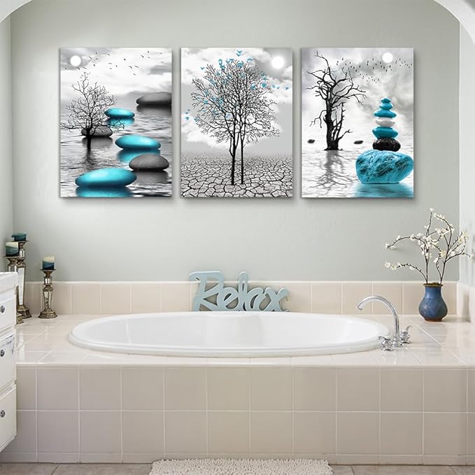 Lapremoly Wall Decor For Living Room Canvas Wall Art For Bedroom Office Decoration Black And White Wall Paintings Inspirational Abstract Blue Pictures Prints Artwork Large Home Decor 3 Piece 20x28