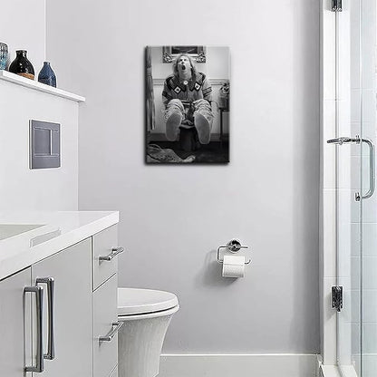 Funny Bathroom Canvas Wall Art Set of 2 - Black and White Vintage Humor Wall Decor, Dumb And Dumber Comedy Movies Posters for Toilet Bathroom Decor 12x16 inch Framed