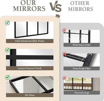 Anpark Windowpane Wall Mirror 30"x48" Black Wall Mounted Art Pane Mirror Farmhouse Decorative Mirror Leaning Hanging Wall Mirror for Bedroom Living Room Entrance Hallway Wall Decor