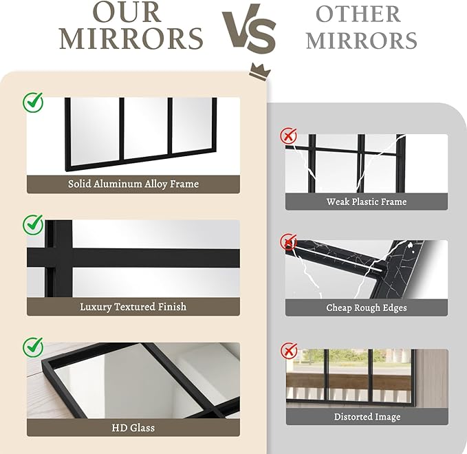 Anpark Windowpane Mirror Full Length 65"x24" Art Pane Wall Mirror Farmhouse Decorative Leaning Hanging Wall Mounted for Bedroom Living Room Entrance