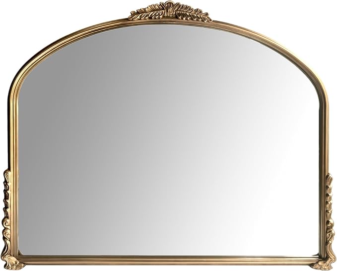 OUSHUAI Gold Vintage Wall Mirror,Antique Wide Mirror Decor,Arched Big Mirror for Entryway/Bathroom/Fireplace 37"X29"