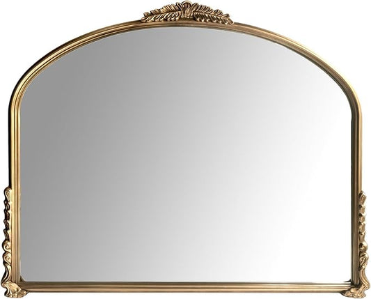 OUSHUAI Gold Vintage Wall Mirror,Antique Wide Mirror Decor,Arched Big Mirror for Entryway/Bathroom/Fireplace 37"X29"
