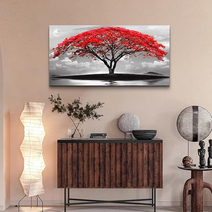 Wapluam Canvas Prints Wall Art For Living Room Bedroom Large Wall Decor Red Tree Landscape Painting Black And White Pictures To Hang Modern Home Decorations For Office Stretched And Framed Artworks
