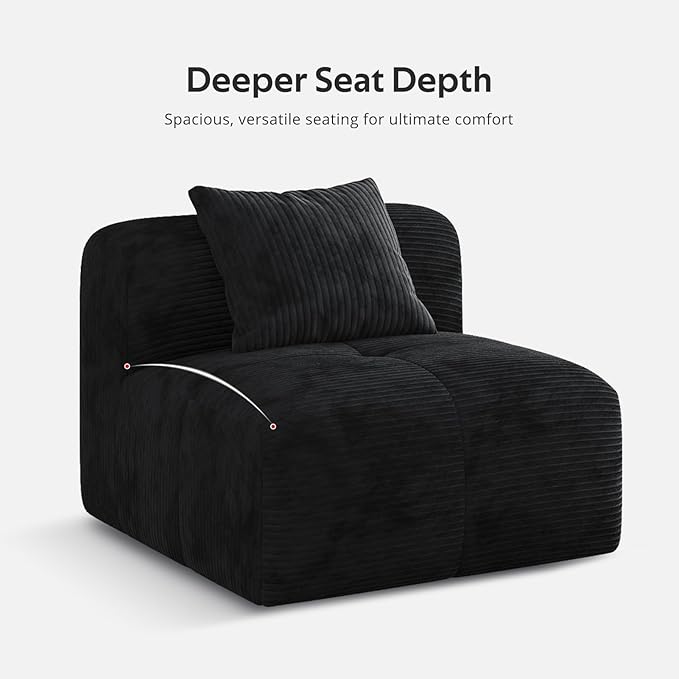 Modern L-Shaped Modular Sectional Sofa for Living Room，Oversized 3-Seater Couch with Deep Seat and Movable Ottoman – No Assembly,Comfortable Suede Fabric Boneless Sofa (Black)