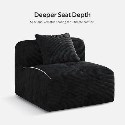 Modern L-Shaped Modular Sectional Sofa for Living Room，Oversized 3-Seater Couch with Deep Seat and Movable Ottoman – No Assembly,Comfortable Suede Fabric Boneless Sofa (Black)