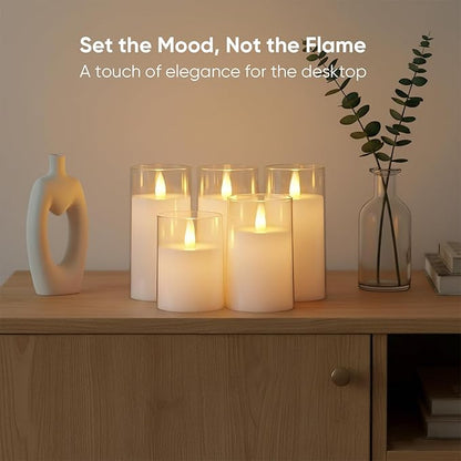 Amagic 3"×4" 5" 6" 6" 6" White Flameless Candles with Remote and Timer, Realistic Flickering Battery Operated Acrylic Led Fake Candles for Home Wedding Party Fall Christmas Decor, Set of 5