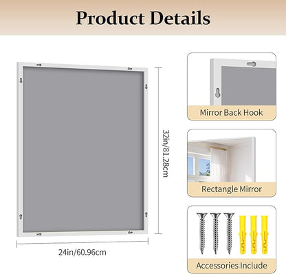 COFENY Silver Bathroom Mirror for Wall, 24x32 Inch Rectangle with Metal Frame, Modern Vanity for Bathroom Living Room, Entryway Hangs Horizontal or Vertical