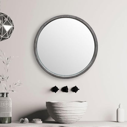 LYYYXGYP Round Wood Gray Mirror 24 X 24 Inch Modern Wall Mounted Mirror Wooden Frame Grey Circle Mirror for Bathroom