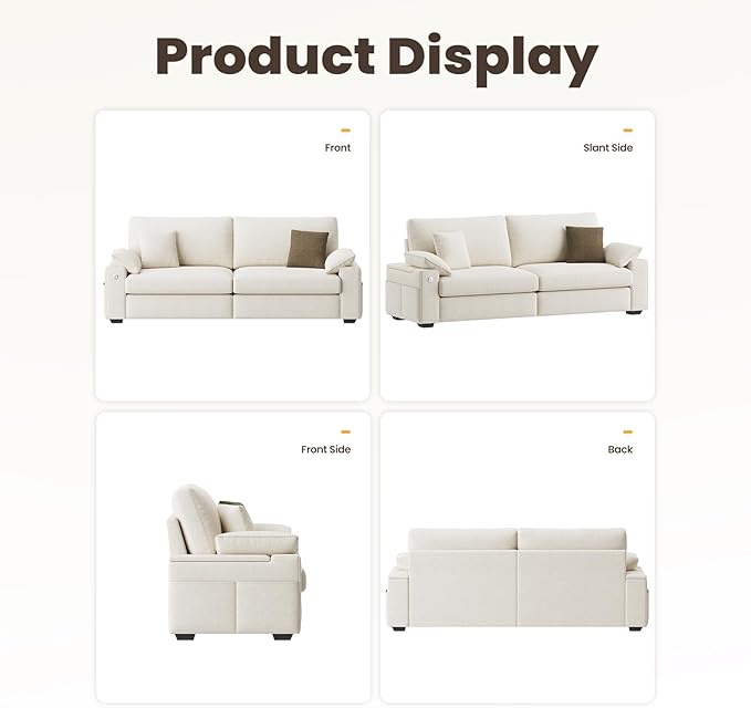 COLAMY 89" Loveseat Sofa, Modular Midcentury Modern 3-Seat Sofa, with USB Type C Ports and 4 Pillows for Home Living Room, Beige | USB Type C Ports