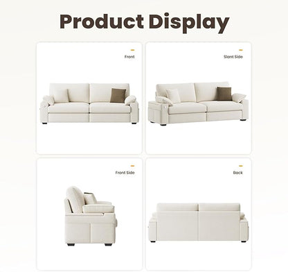 COLAMY 89" Loveseat Sofa, Modular Midcentury Modern 3-Seat Sofa, with USB Type C Ports and 4 Pillows for Home Living Room, Beige | USB Type C Ports