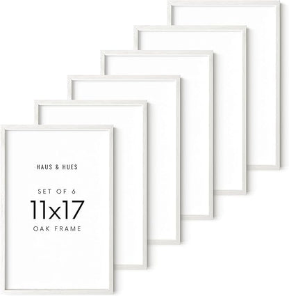 HAUS AND HUES White Oak Wood 11x17 Picture Frames - Set of 6, Contemporary Frames for Posters and Wall Decor