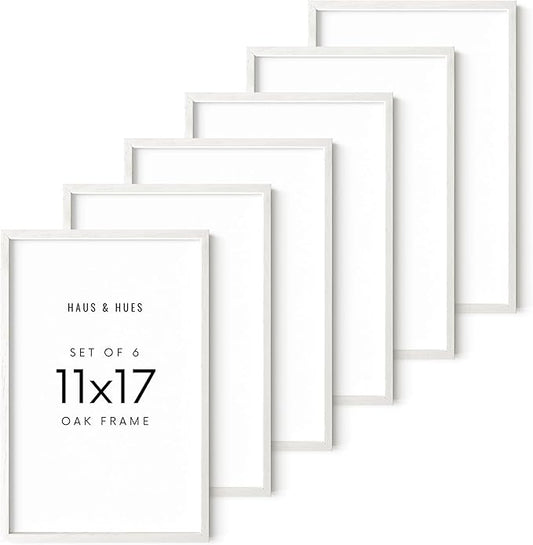HAUS AND HUES White Oak Wood 11x17 Picture Frames - Set of 6, Contemporary Frames for Posters and Wall Decor