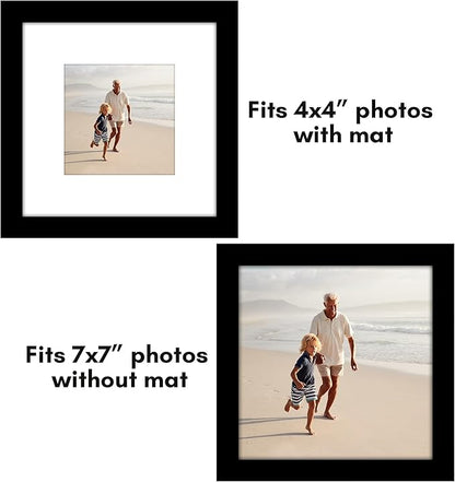 Americanflat 7x7 Picture Frame with Polished Plexiglass - Set of 5 - Use as 4x4 Frame with Mat or Display 7x7 Photo Without Mat - Galleria Collection - Square Frames for Tabletop and Wall - Black