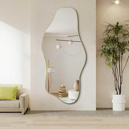 Irregular Mirror Full Length, 67"x31" Large Asymmetrical Tempered Glass Mirror, Gold Organic Frameless Wall Mirrors for Living Room Bedroom Hallway Entryway, Horizontal or Vertical Hanging