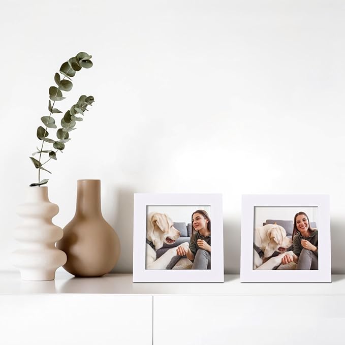 Egofine 4x4 Picture Frames Set of 4, Made of Solid Wood Covered by Plexiglass Display 4x4 for Table Top Display and Wall Mounting Photo Frame, White