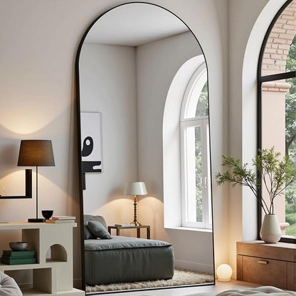 Dewfig Arched Full Length Mirror, 71"x30" Large Floor Mirror, Full Body Mirrors for Leaning or Hanging, Standing Mirrors for Bedroom, Living Room,Dressing Room, Aluminum Alloy Frame, Black