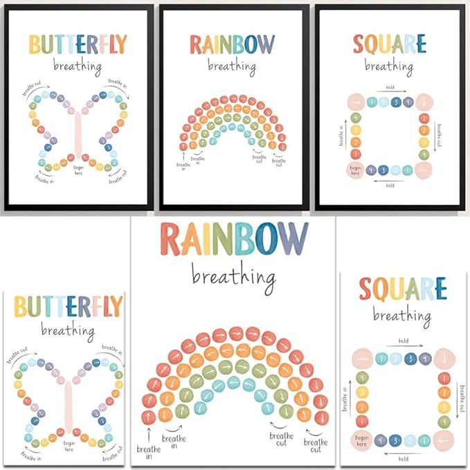 ajdvart Mindfulness Breathing Exercise Poster, Calm Down Corner & Classroom Decor, Breathing Exercise Poster for Therapy Office & Mental Health Wall Art Educational Tool Unframed Canvas 8.5"x11"