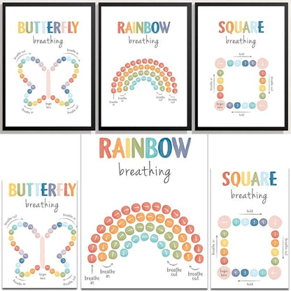 ajdvart Mindfulness Breathing Exercise Poster, Calm Down Corner & Classroom Decor, Breathing Exercise Poster for Therapy Office & Mental Health Wall Art Educational Tool Unframed Canvas 8.5"x11"