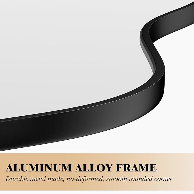 WEER Irregular Wall Mirror, 24x36 inch Black Asymmetrical Wall Mounted Mirrors Decorative, Abstract Wavy Aluminum Alloy Frame for Bathroom, Bedroom, Living Room, Entryway