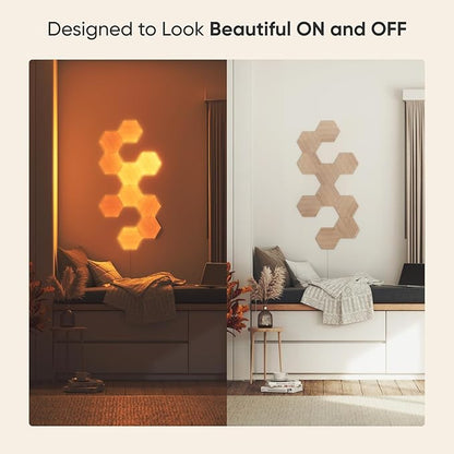 Nanoleaf Elements Wood Look Smart Wall Lights, Hexagon LED Wall Lights Compatible with Alexa Google Assistant, Home Wall Decor for Living Room with Music Sync, Touch Control, Ambient Lighting, 7 PK